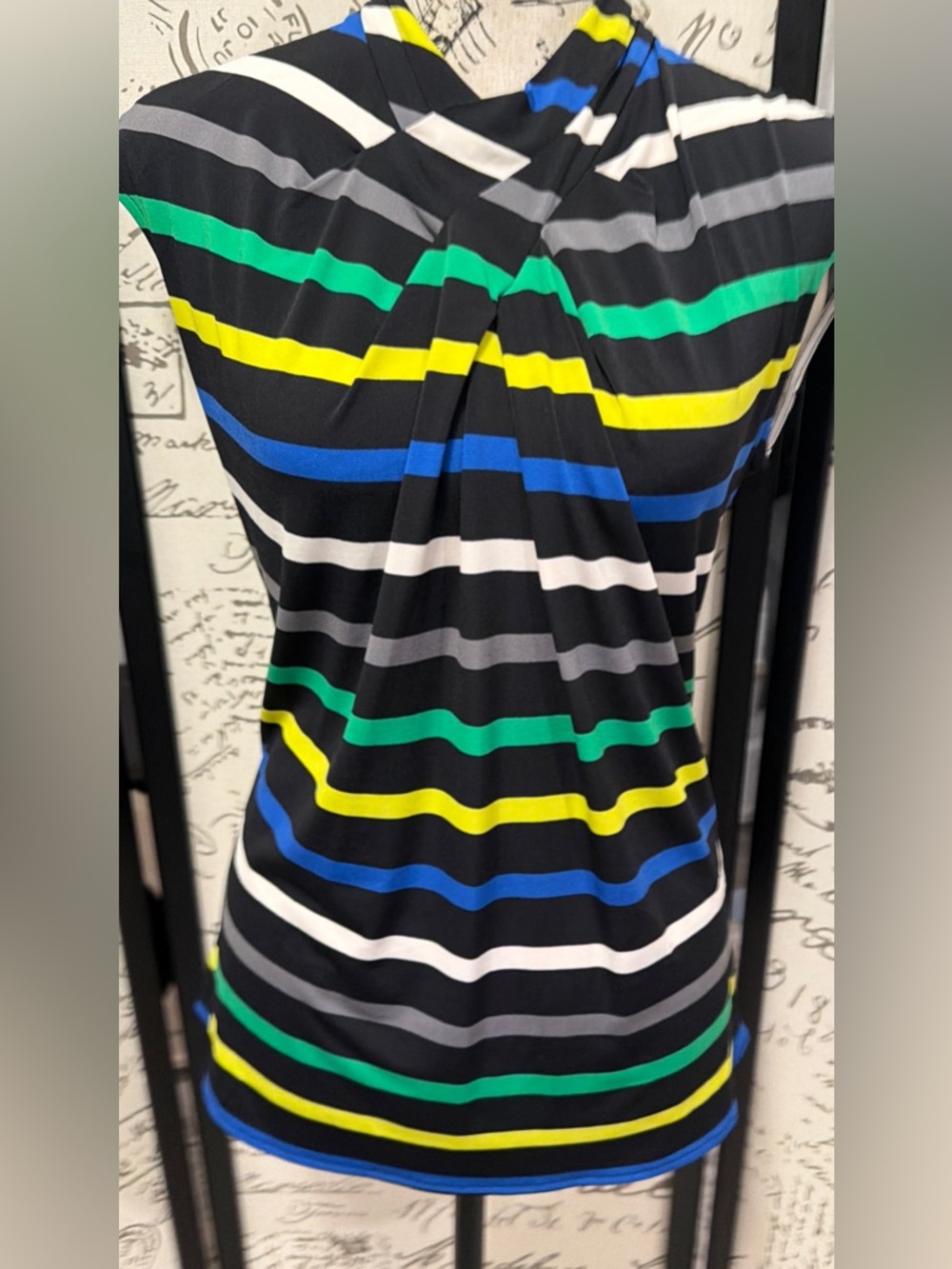 Striped Black Dress with Green, Yellow & Blue Accents